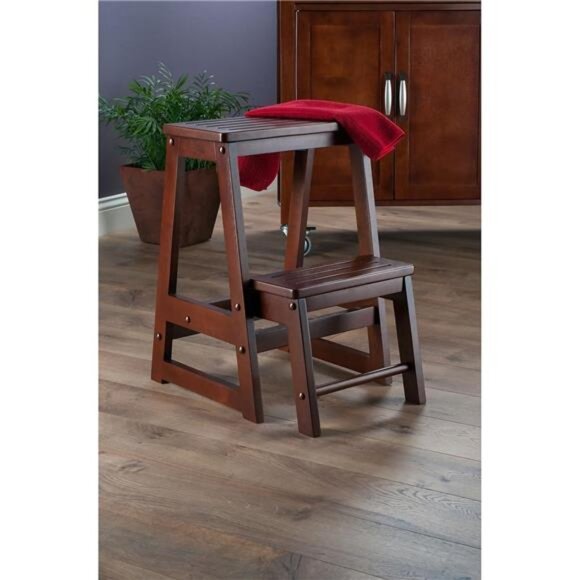 Beech Wood Double Step Stool, Antique Walnut - Picture 4 of 7